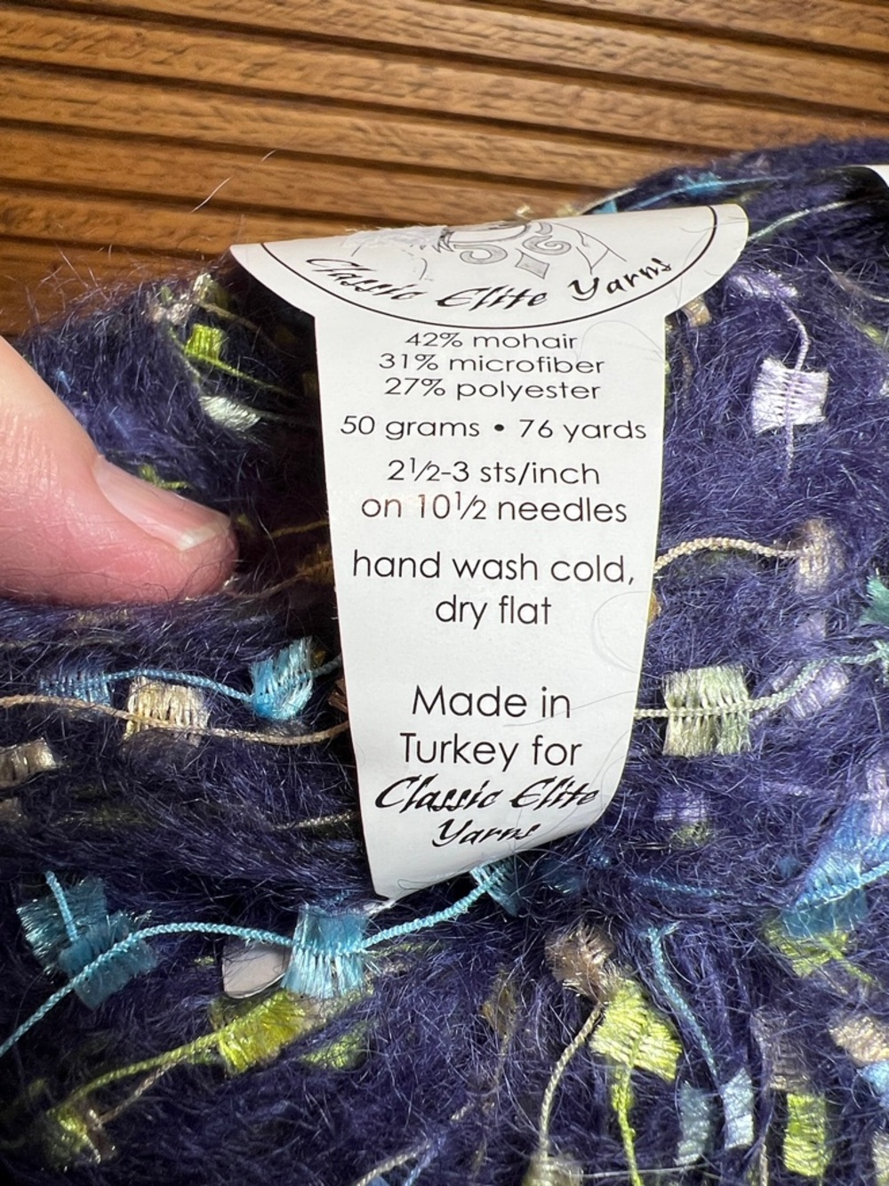 NWT Rave yarn, made in Turkey for Classic Elite, novelty yarn, 2.5-3 sts./1” - Picture 7 of 10